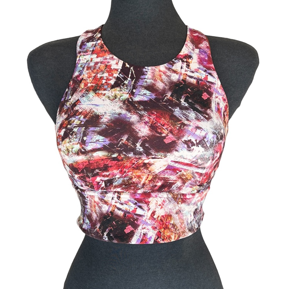 lululemon athletica Abstract Pink Red Multi High-Neck Crop Top
